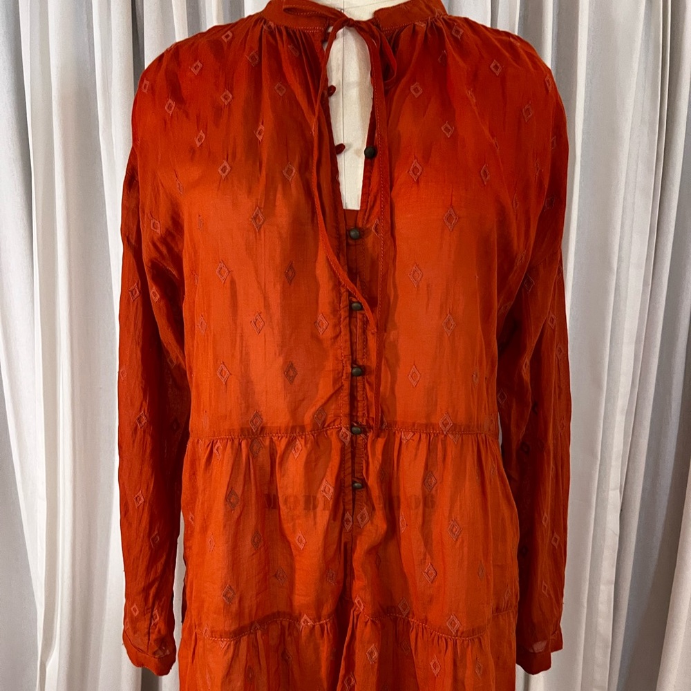 Pilcro sheer cotton orange ruffled top with embroidery sz M